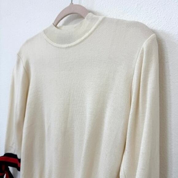 Pixie Market Cream Knit Sweater with Ribbon Tie Sleeves Size M Preppy Old Money - Picture 2 of 5